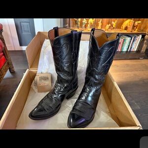 Vintage Lucchese Black Leather Western Boots